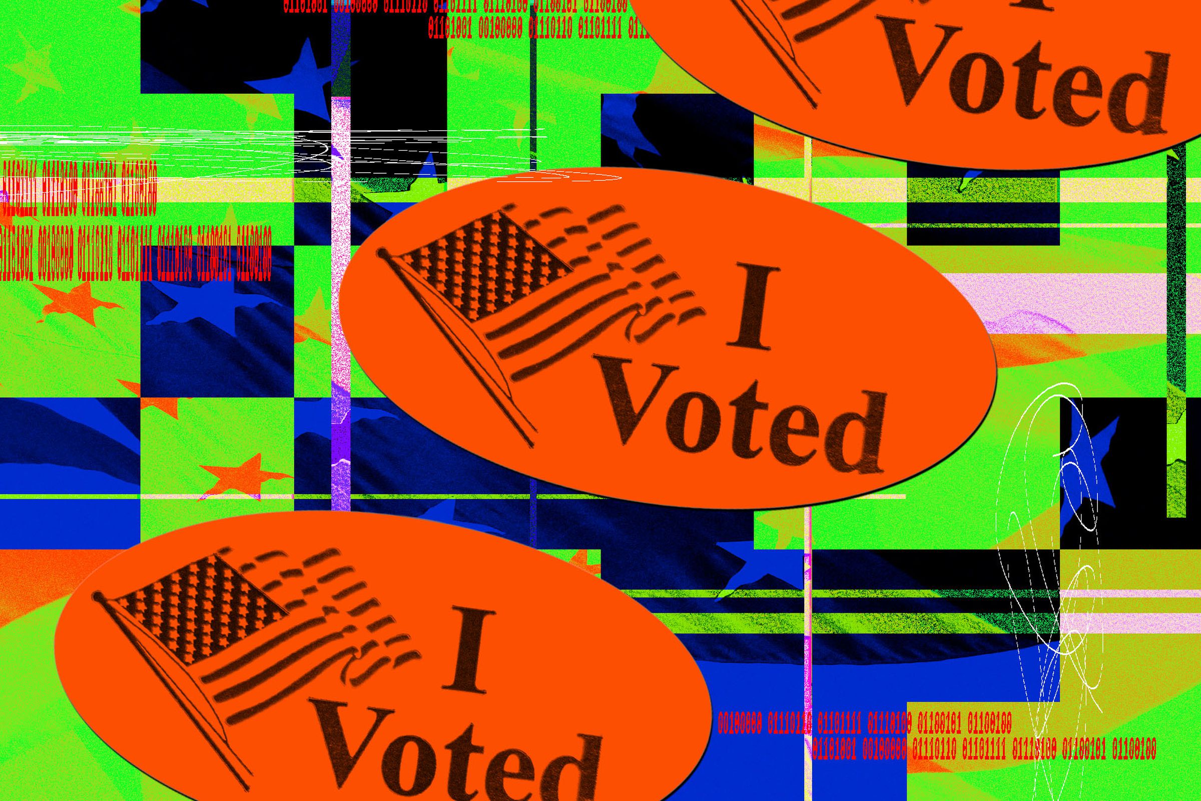 Graphic photo illustration of “I Voted” stickers.